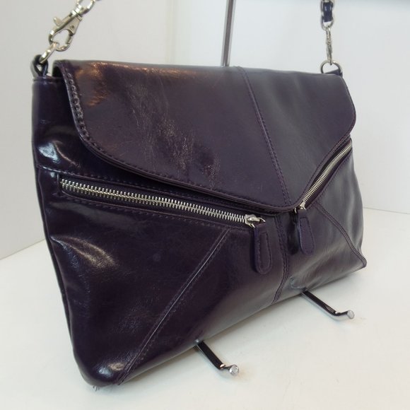 Cato Handbags - Cato Eggplant Colored Envelope Purse W Detachable Silvertone Chain Zip Pockets